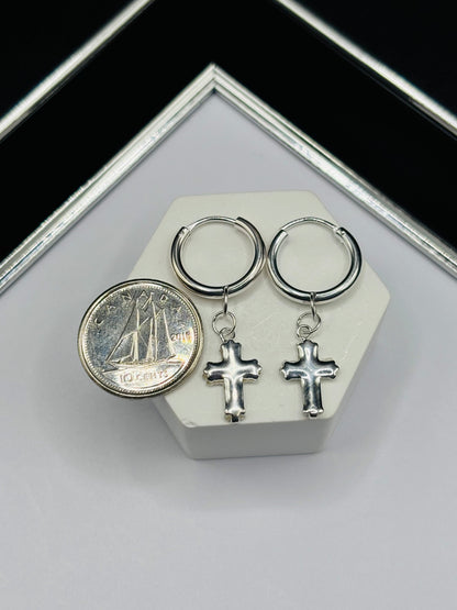 S925 Silver Loop Cross  Dangling Earrings