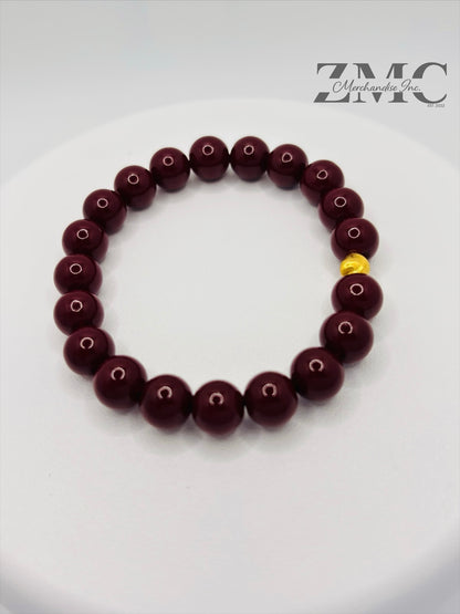 18K Gold Cats Eye Ball with Burgundy Wine Stone
