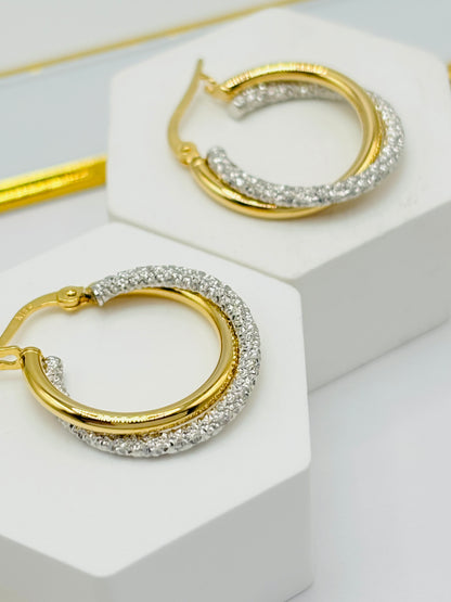 K18 Japan Gold Two-tone Loop Earrings