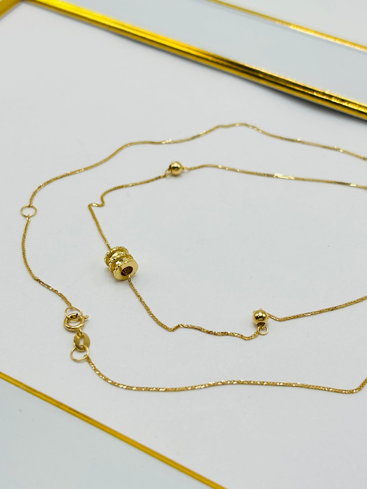 18K Gold Barrel & Ball Attached Necklace