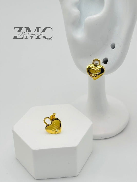 18K Gold Heart C Earrings