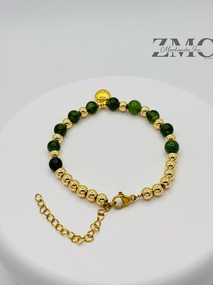 18K Gold Red Heart with Jade Stone Bracelet