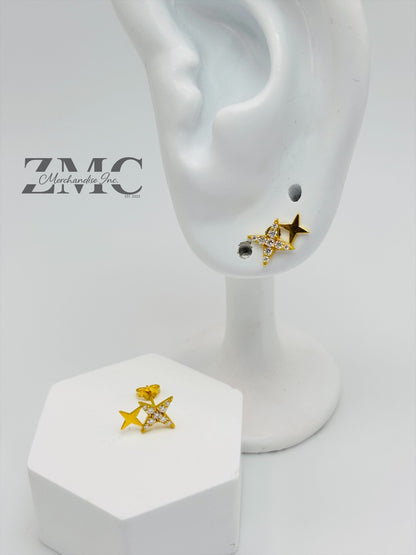 18K Gold Double Star Moissanite Diamond Earrings