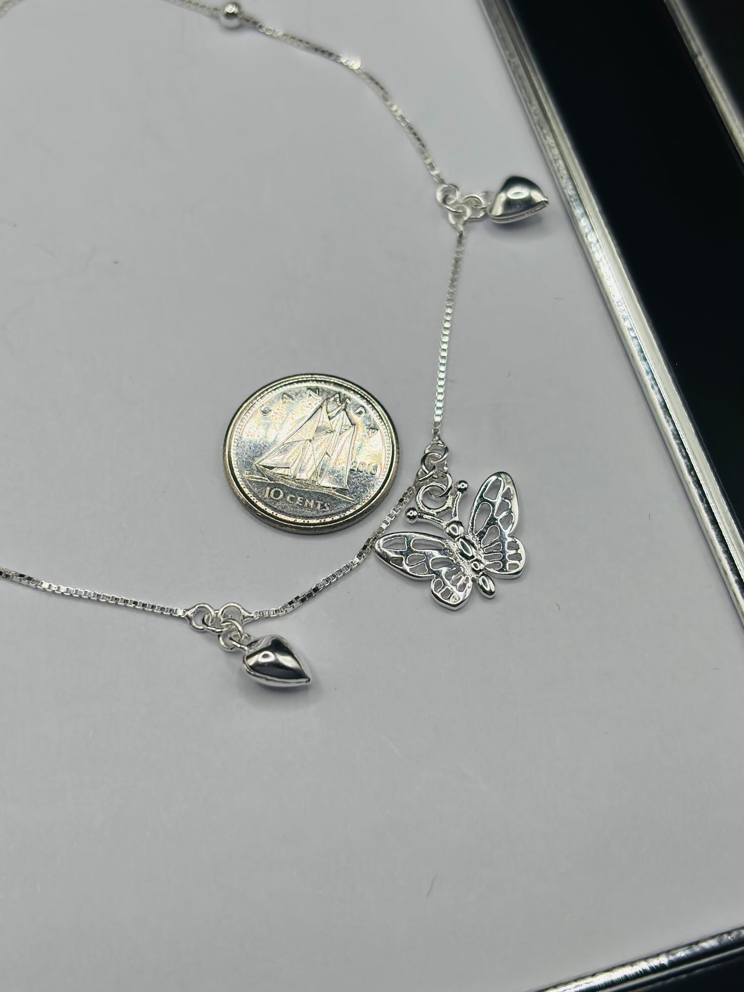 S925 Silver Heart Butterfly Anklet