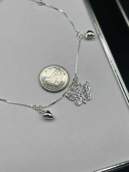 S925 Silver Heart Butterfly Anklet