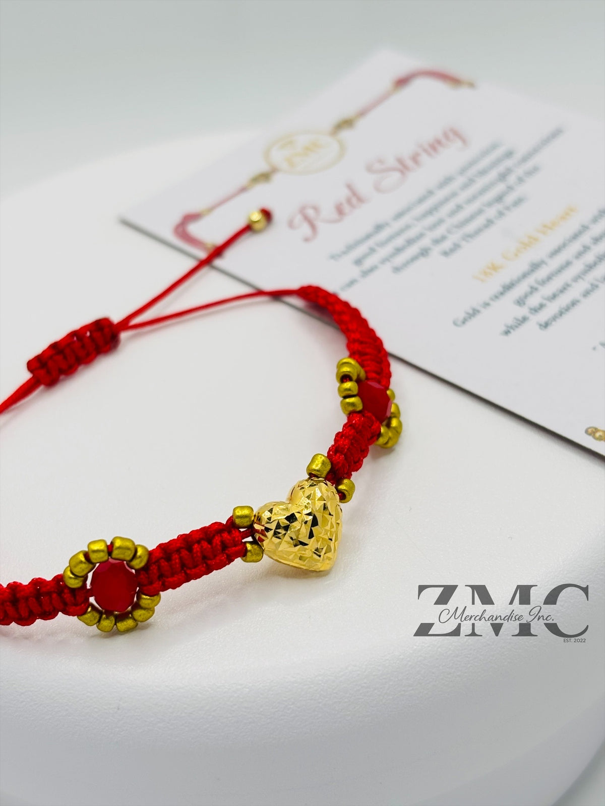 18K Gold Flower Red Heart String Bracelet
