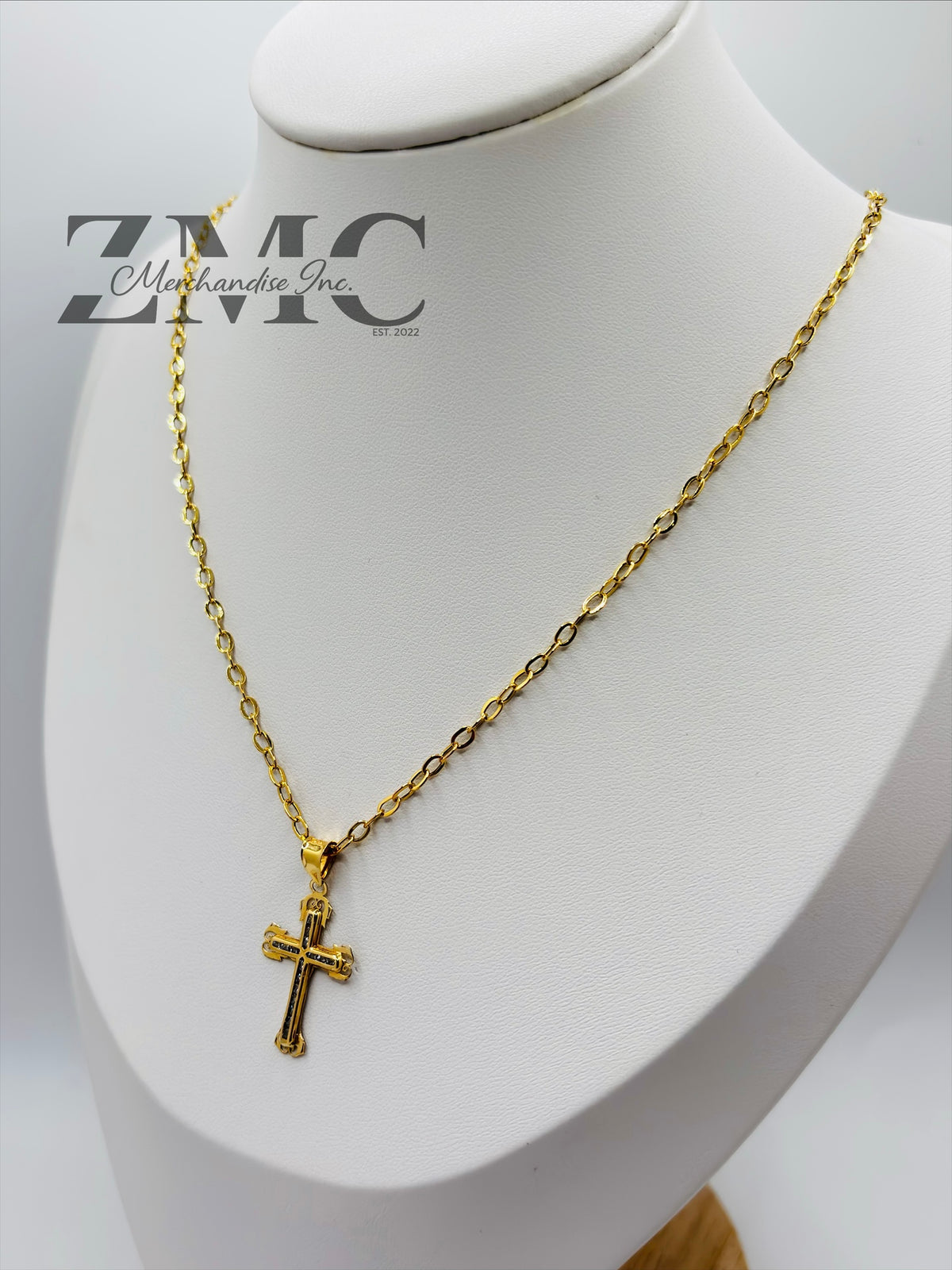 18K Gold Cross Stone Necklace