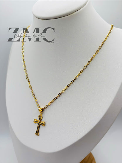 18K Gold Cross Stone Necklace