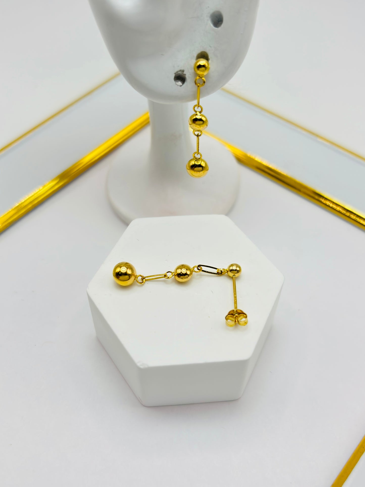 18K Gold Ball Dangling Earrings