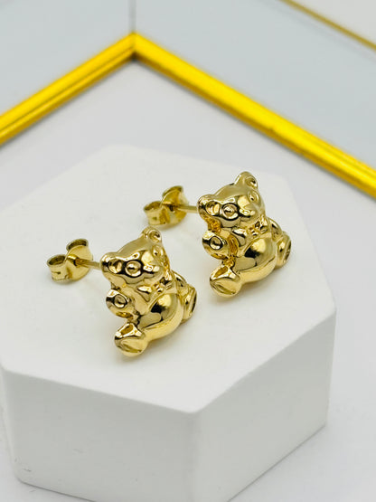 18K Gold Bear Earrings 11.2 mm