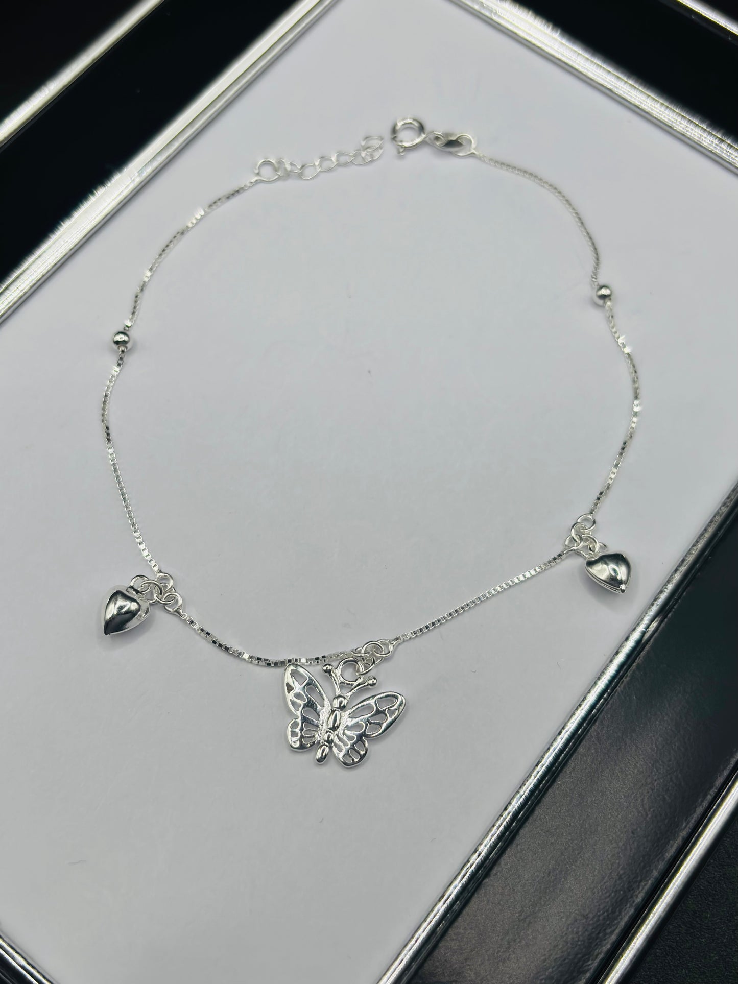 S925 Silver Heart Butterfly Anklet