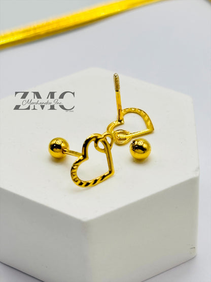 18K Gold Heart Screw Earrings
