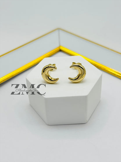 18K Gold Moon Earrings