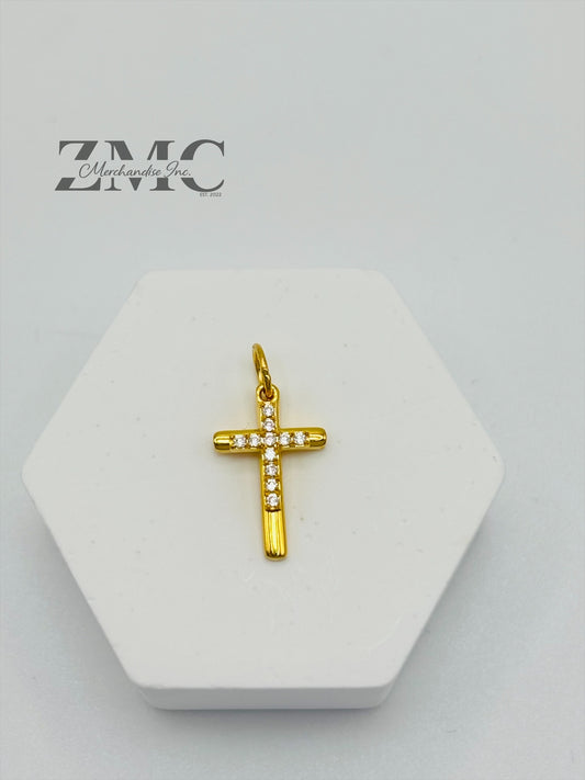 18K Gold Double Cross Pendant