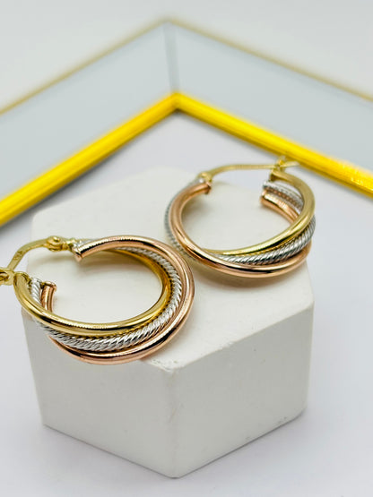 K18 Japan Gold Tri-Color Loop Earrings