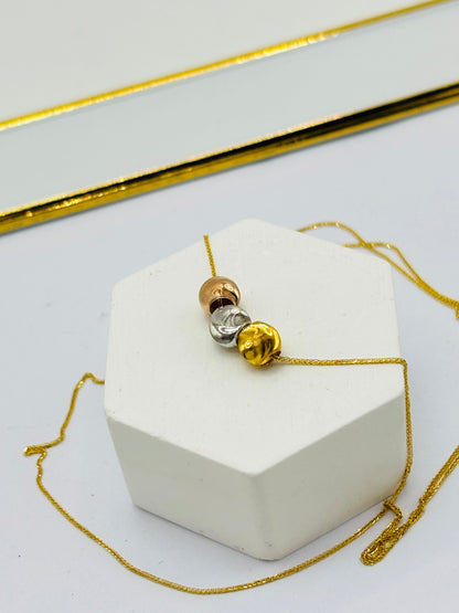 18K Gold Foxtail with Tri-color Catseye Ball Necklace