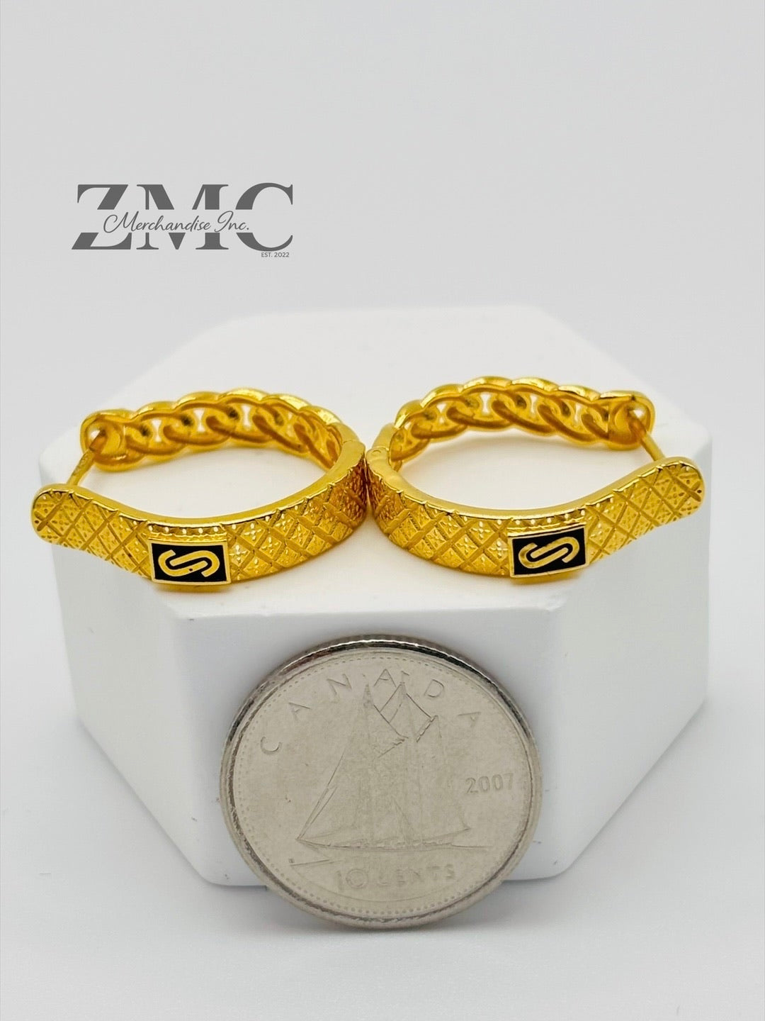 18K Gold M Loop Earrings