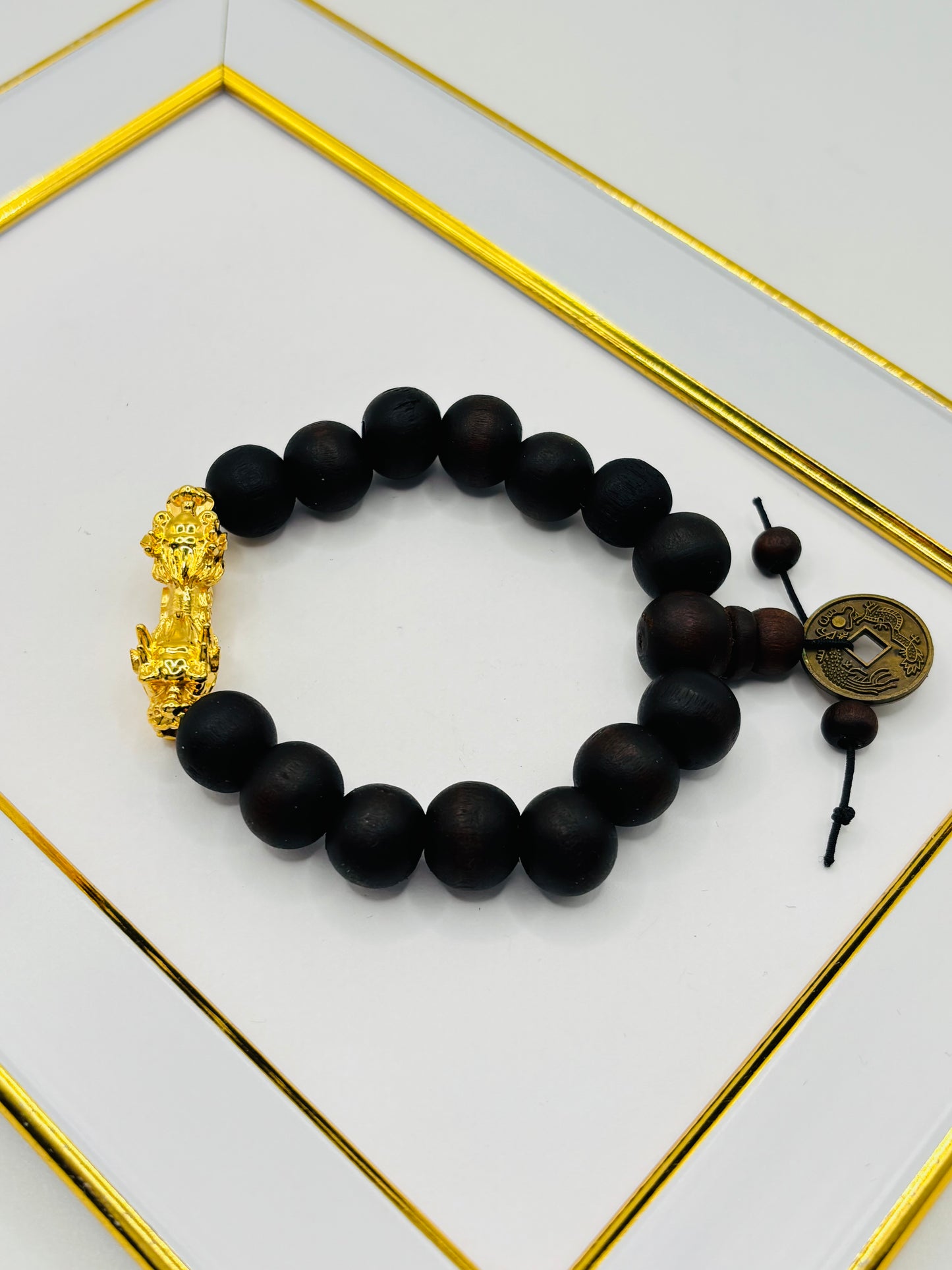 18K Gold Lucky Dragon Wood Stone ( Hollow Empty Inside) XXL