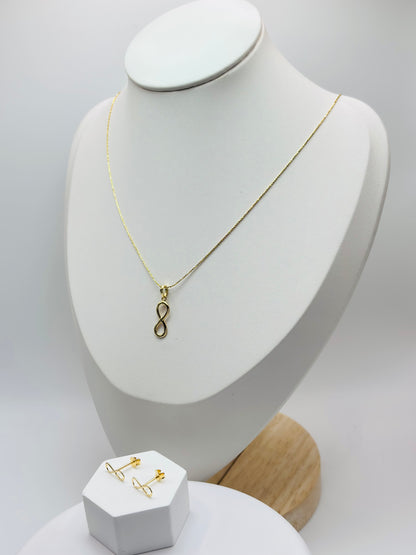 18K Gold Infinity Earrings and Necklace Set