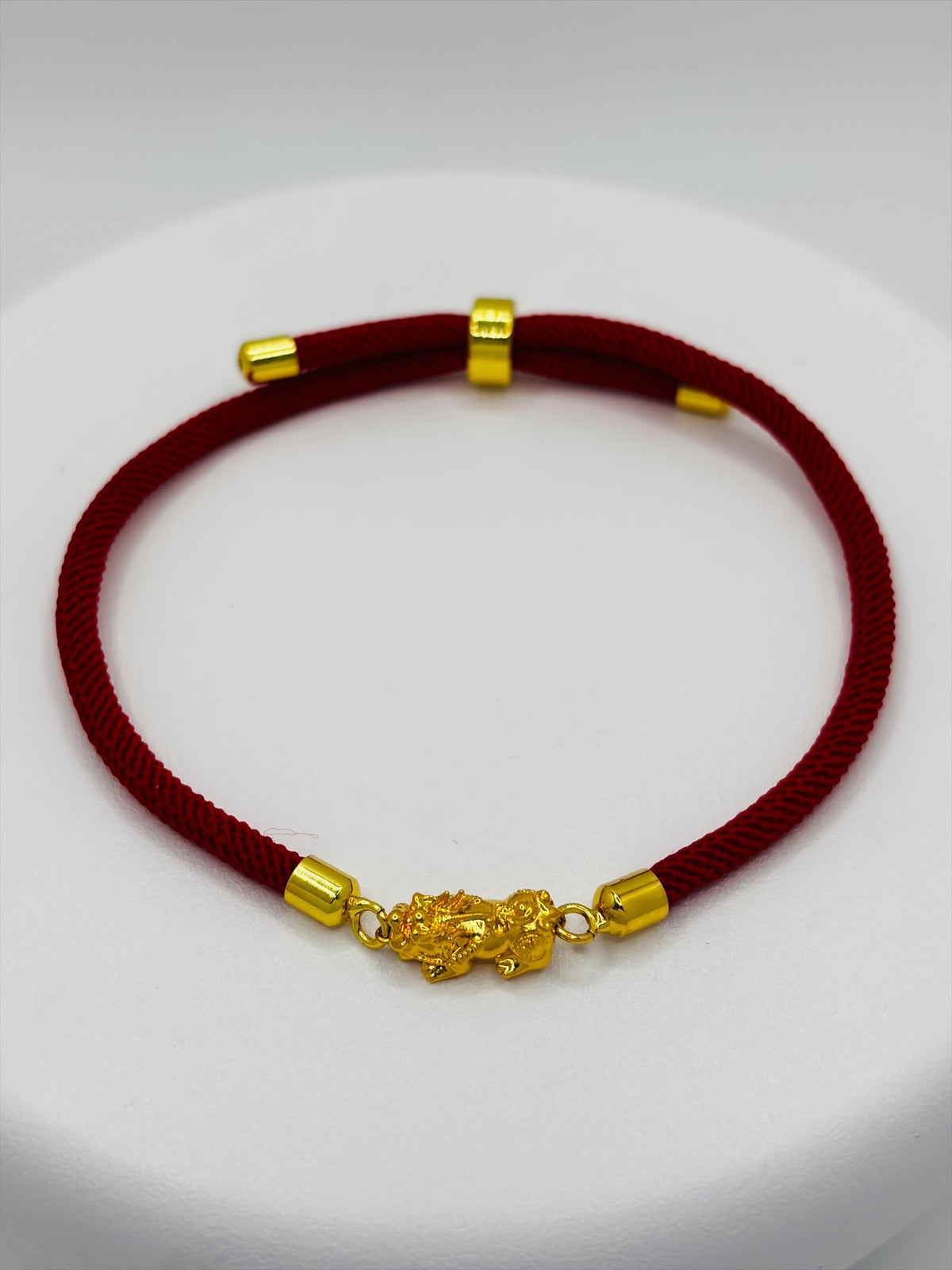18K Gold Lucky Piyao/ Pi Xiu Red String Bracelet ( Hollow Empty Inside) Small