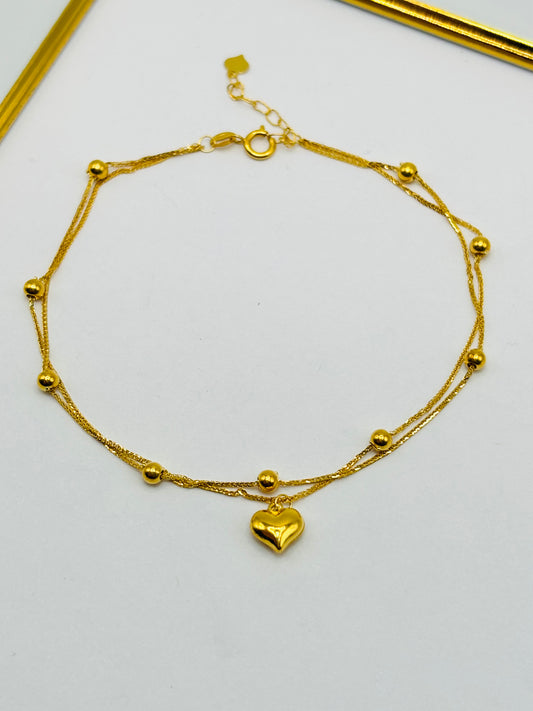 18K gold Double Bracelet with Heart Charm Bracelet