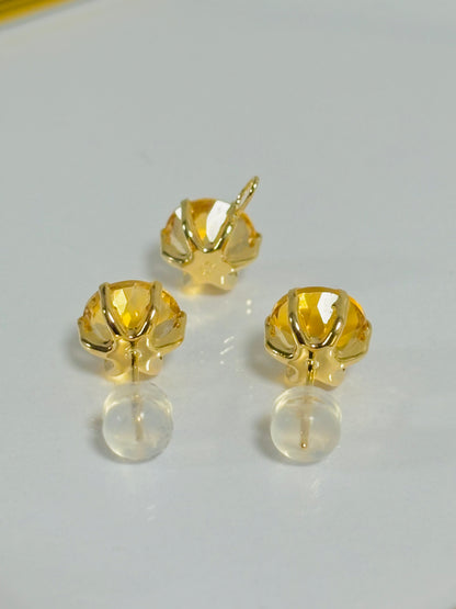 K18 Japan Gold Natural Citrine Earrings and Pendant Set