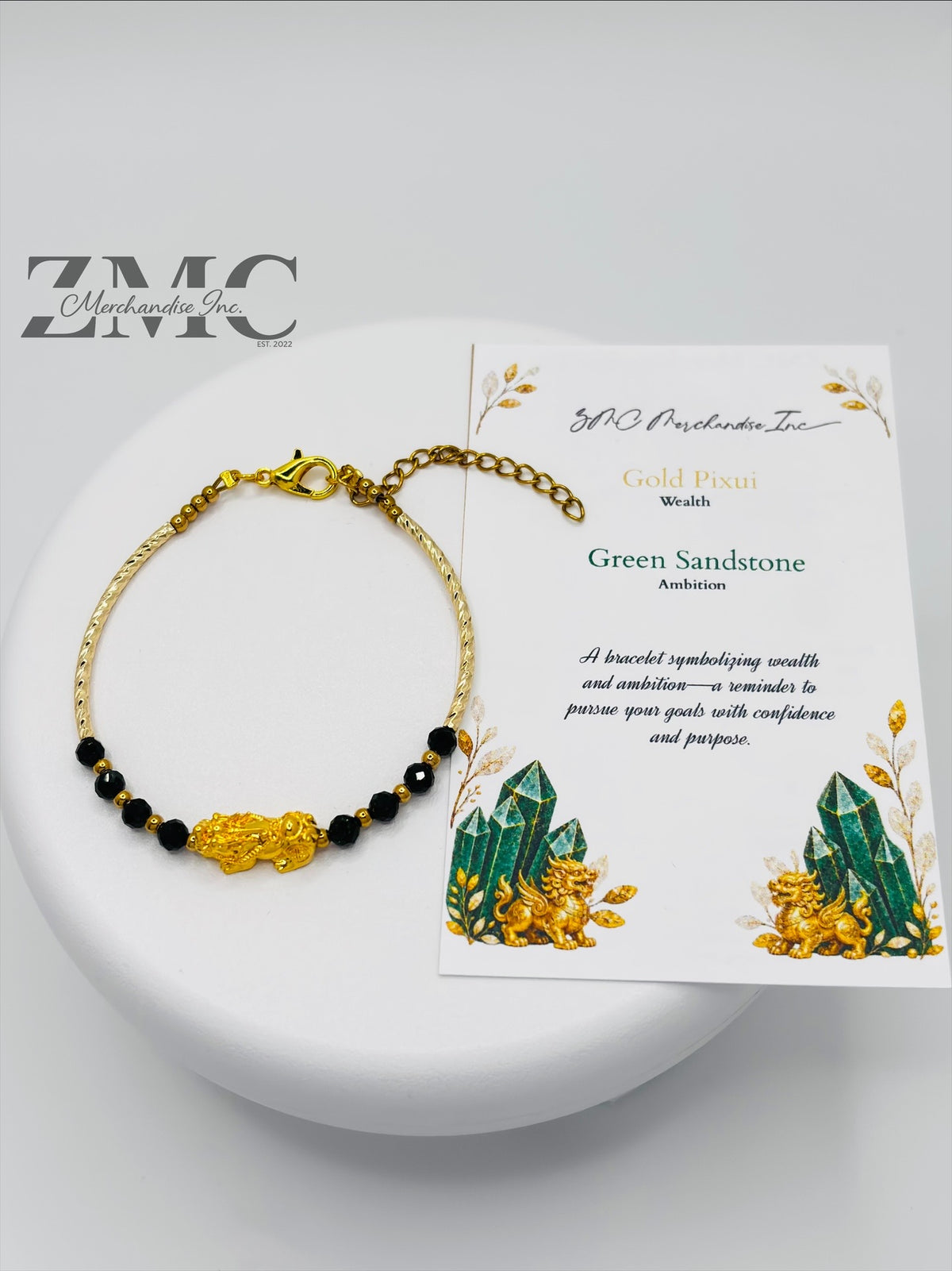 18K Gold Lucky Piyao/ Pi Xiu Green Sandstone Bracelet ( Hollow Empty Inside) Medium