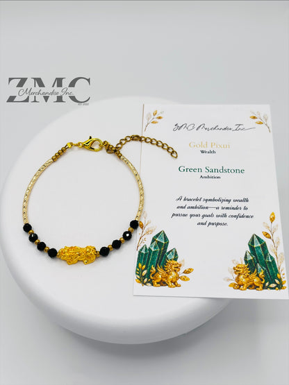 18K Gold Lucky Piyao/ Pi Xiu Green Sandstone Bracelet ( Hollow Empty Inside) Medium