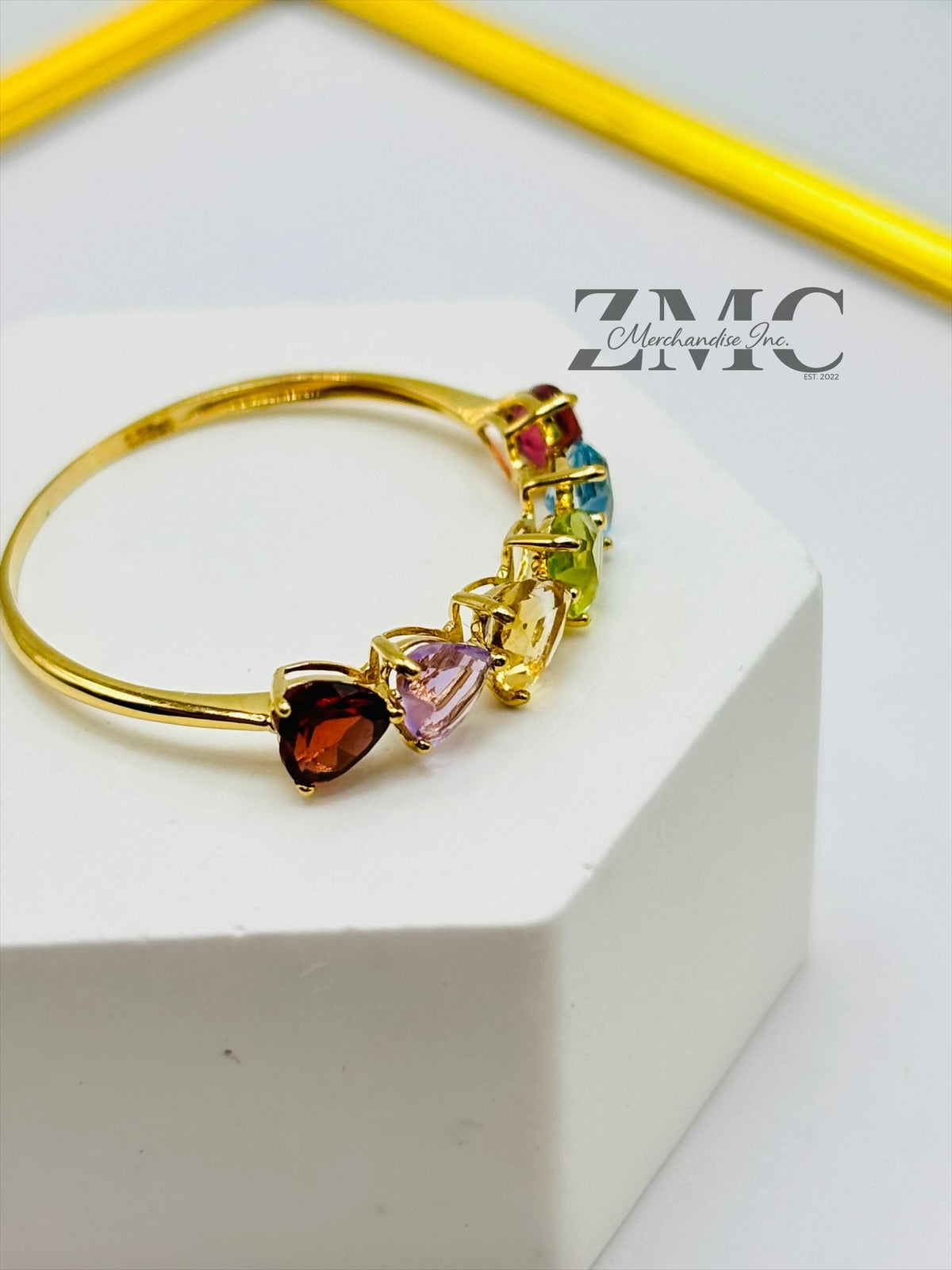 18K Gold Natural Multicolor Stone Lucky Ring