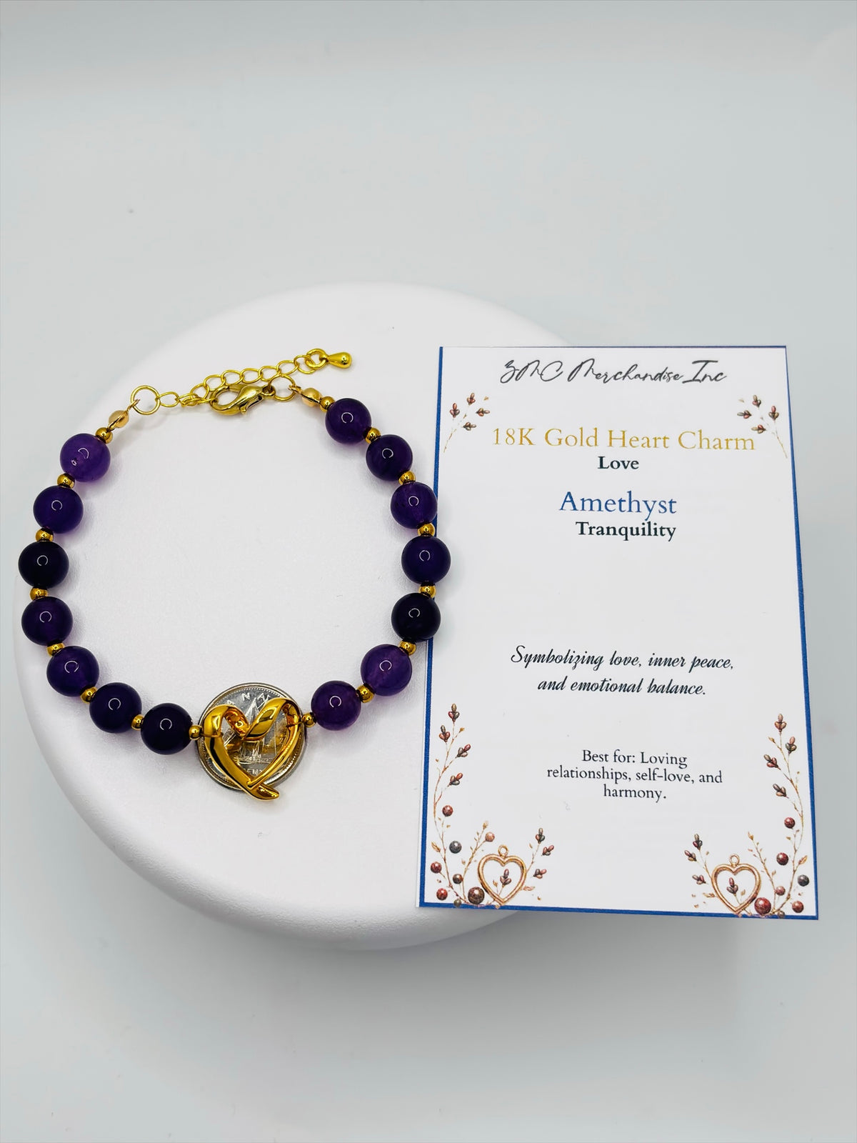 18K Gold Open Heart Amethyst Bracelet (Electroform Heart)