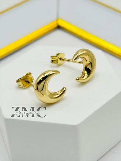 18K Gold Moon Earrings
