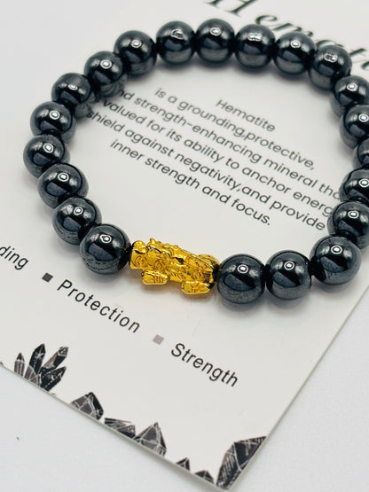 18K Gold Lucky Piyao/ Pi Xiu Hematite Stone ( Hollow Empty Inside) Medium Size