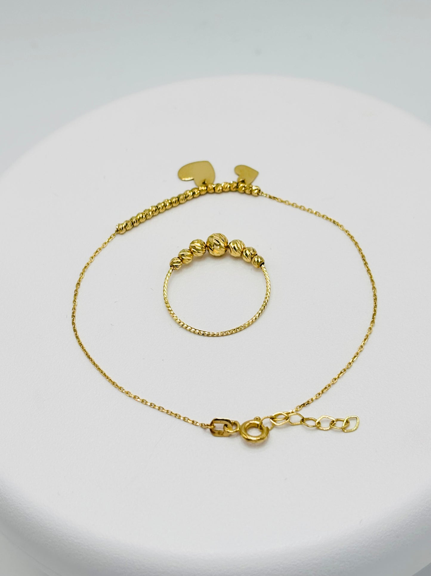 18K Gold Diamond Cut Ball Ring and Bracelet Set