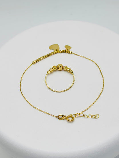 18K Gold Diamond Cut Ball Ring and Bracelet Set