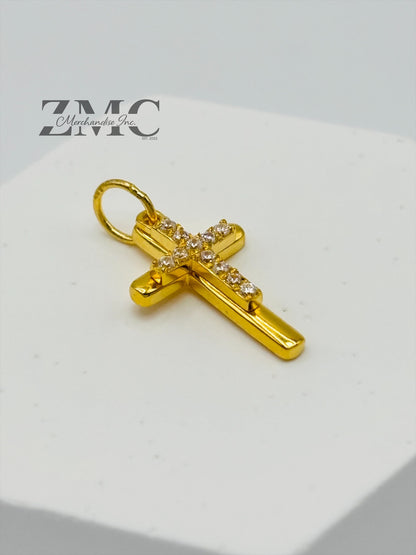 18K Gold Double Cross Pendant