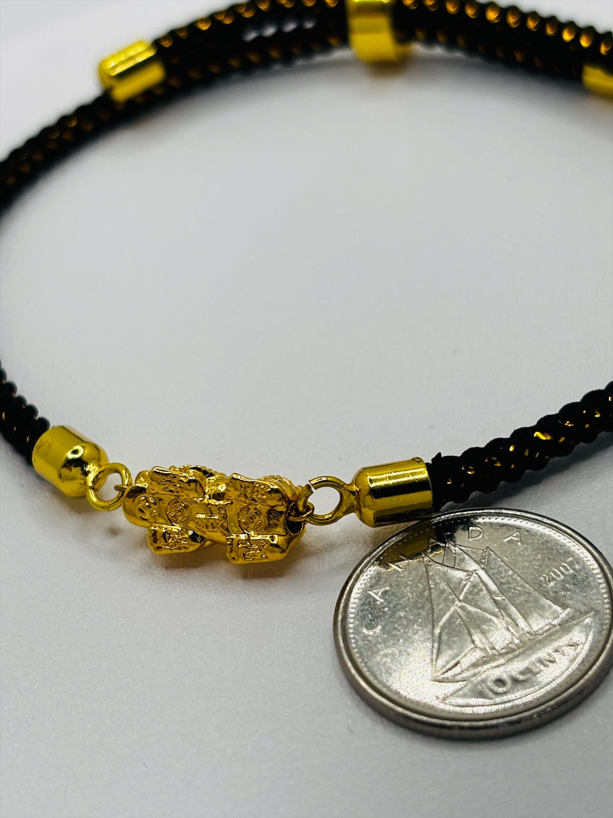 18K Gold Lucky Piyao/ Pi Xiu Gold/Black String Bracelet ( Hollow Empty Inside) Small