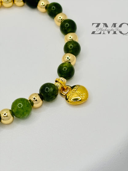18K Gold Red Heart with Jade Stone Bracelet