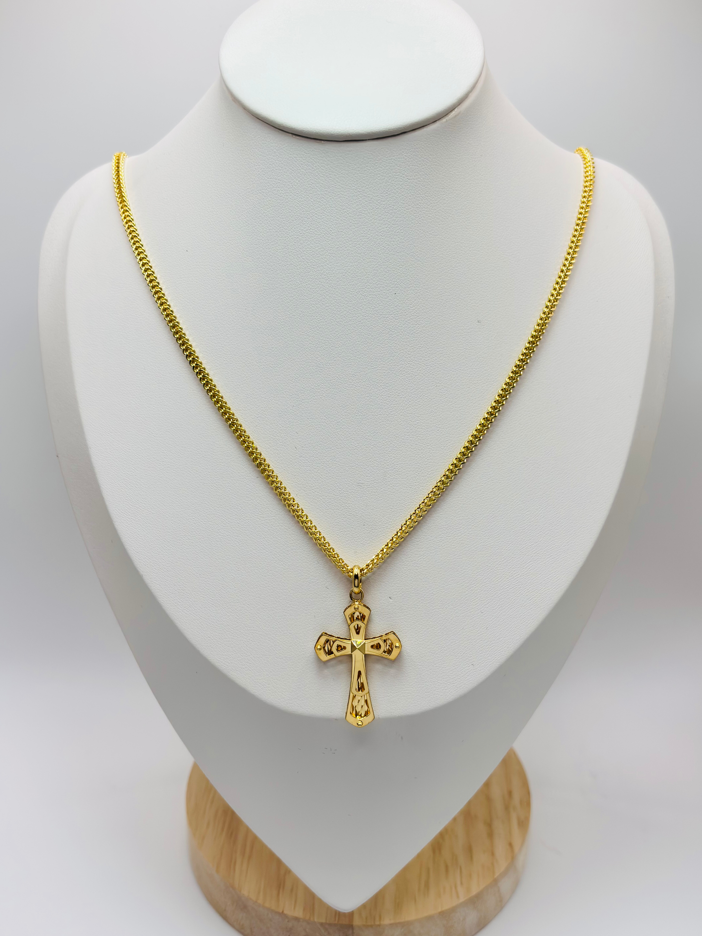 18K Gold Back to Back Cross Necklace