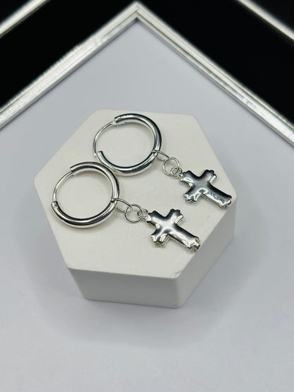 S925 Silver Loop Cross  Dangling Earrings