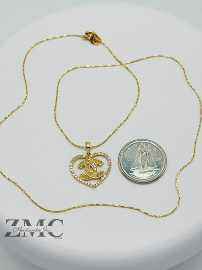 K18 Japan Gold Heart Necklace Natural Diamond