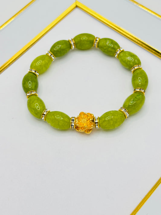 18K Gold Lucky Lotus Flower Jade Stone  ( Hollow Empty Inside) Medium Size