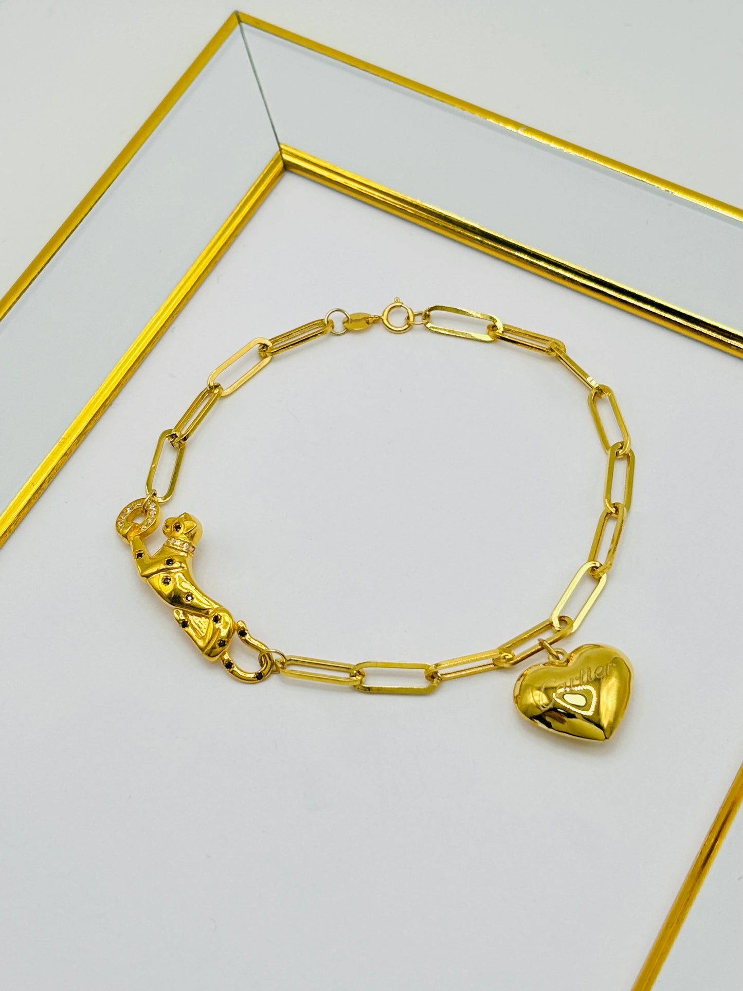 18K Gold Paperclip Panther Bracelet