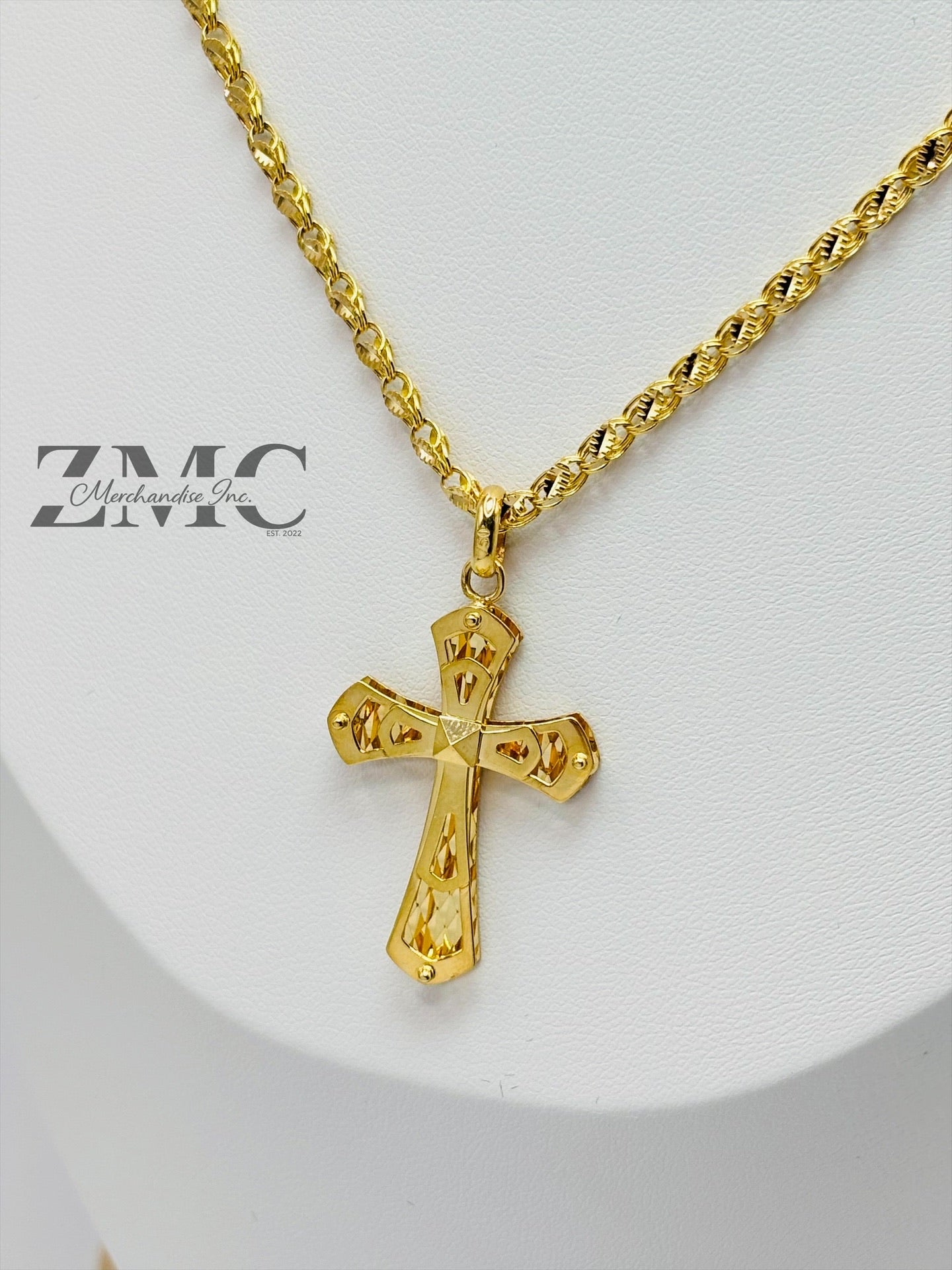 18K Gold Slim Damascus Cross Necklace