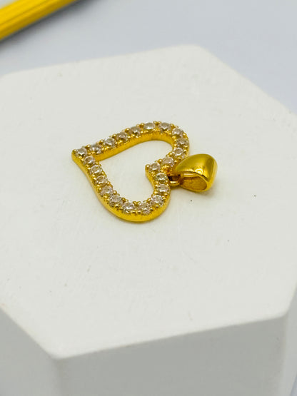18K Gold Heart Zircon Stone Pendant