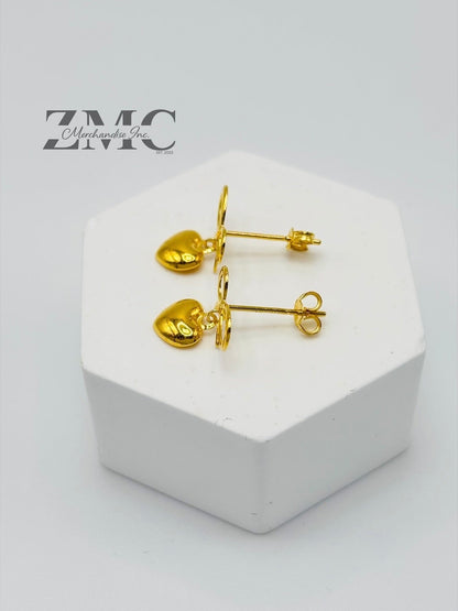 18K Gold Ribbon Heart Earrings