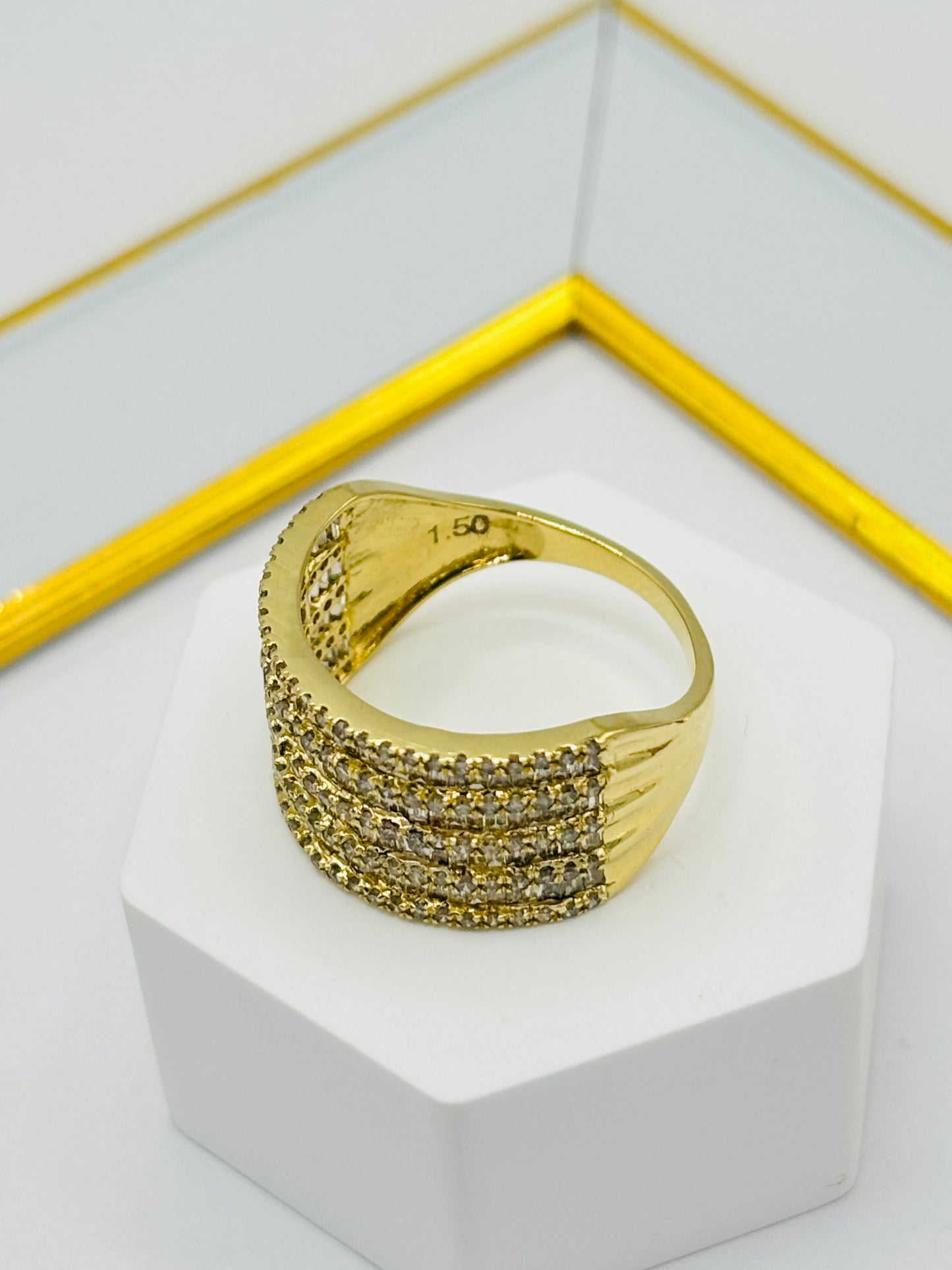 K18 Japan 4 Layered Natural Diamond Baguette Ring 1.5 carat