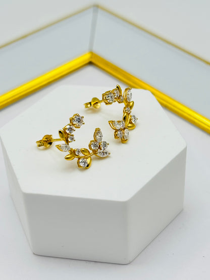 18K Gold Leaves Moissanite Diamond Earrings