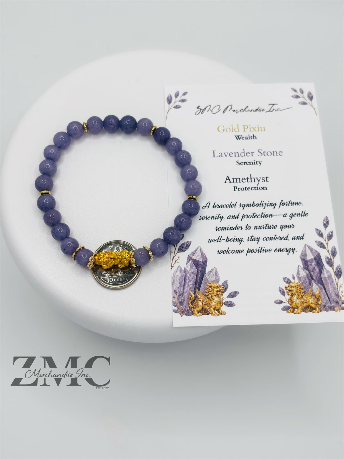 18K Gold Lucky Piyao/ Pi Xiu Lavender Amethyst Bracelet ( Hollow Empty Inside) Small