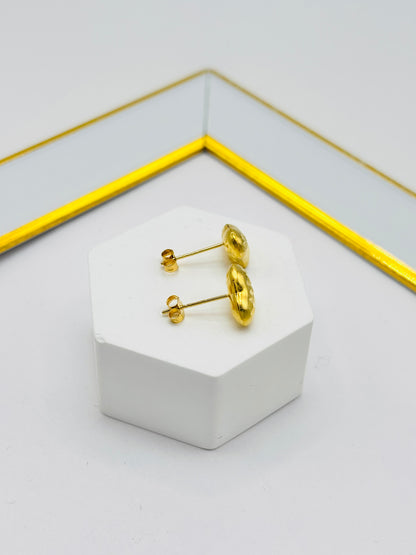 18K Gold Diamond Cut Heart Earrings