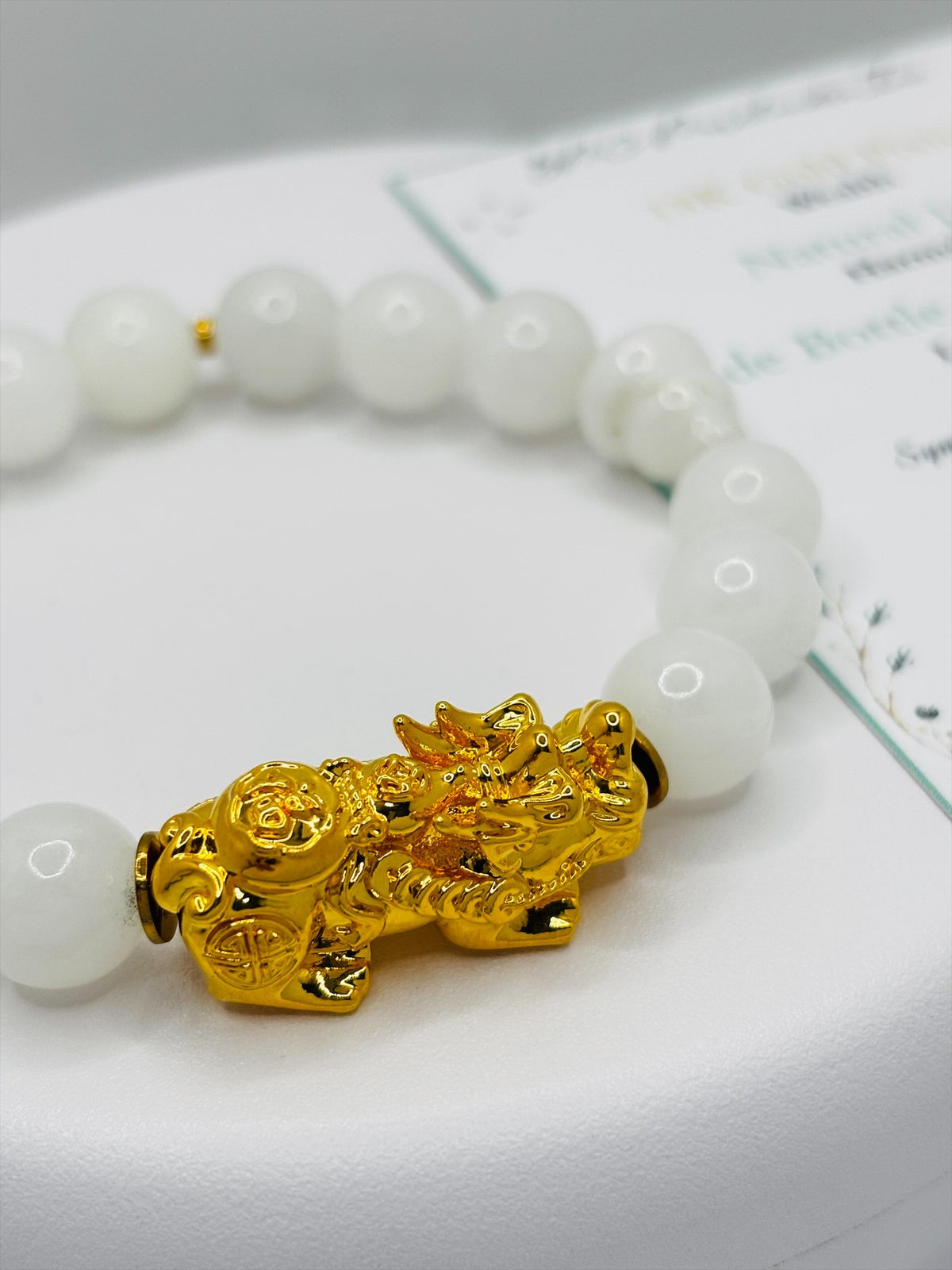 18K Gold Lucky Piyao/ Pi Xiu Bottle Gourd White Jade Bracelet( Hollow Empty Inside) XXL PIYAO